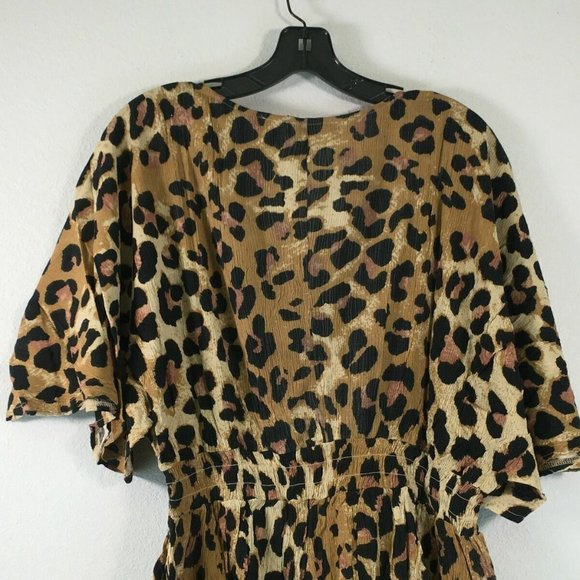 ASOS Design Shirred Waist Plunge Beach Cover Up Dress - Women's Size 6 - Brown - Picture 5 of 6